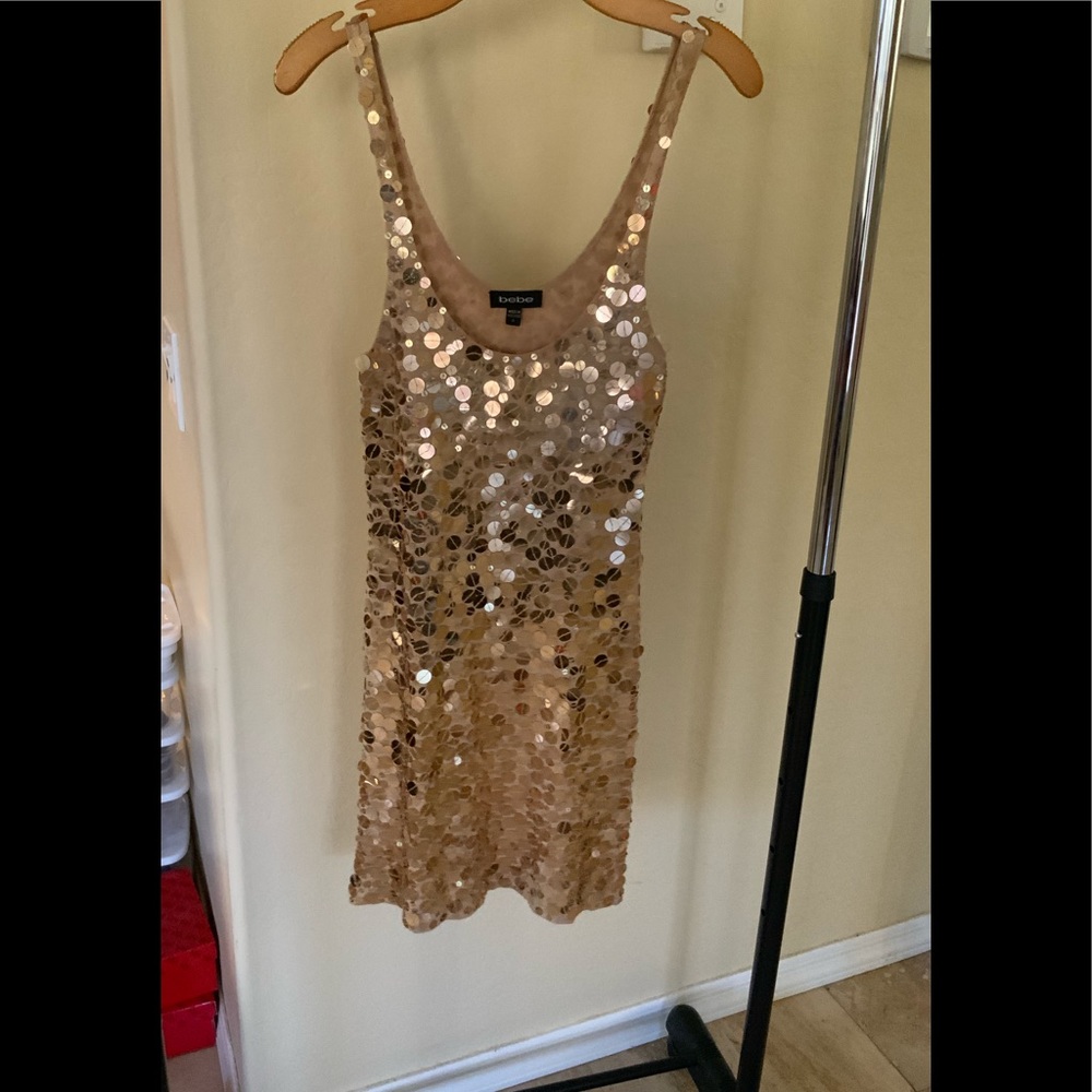 Bebe gold sequins tank dress.